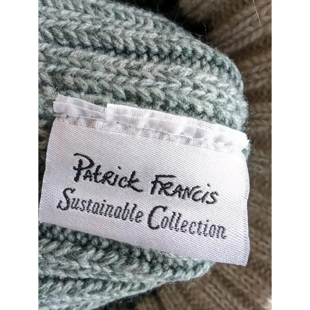 Patrick Francis Sustainable Collection Green Cream Knit Beanie Hat Recycled